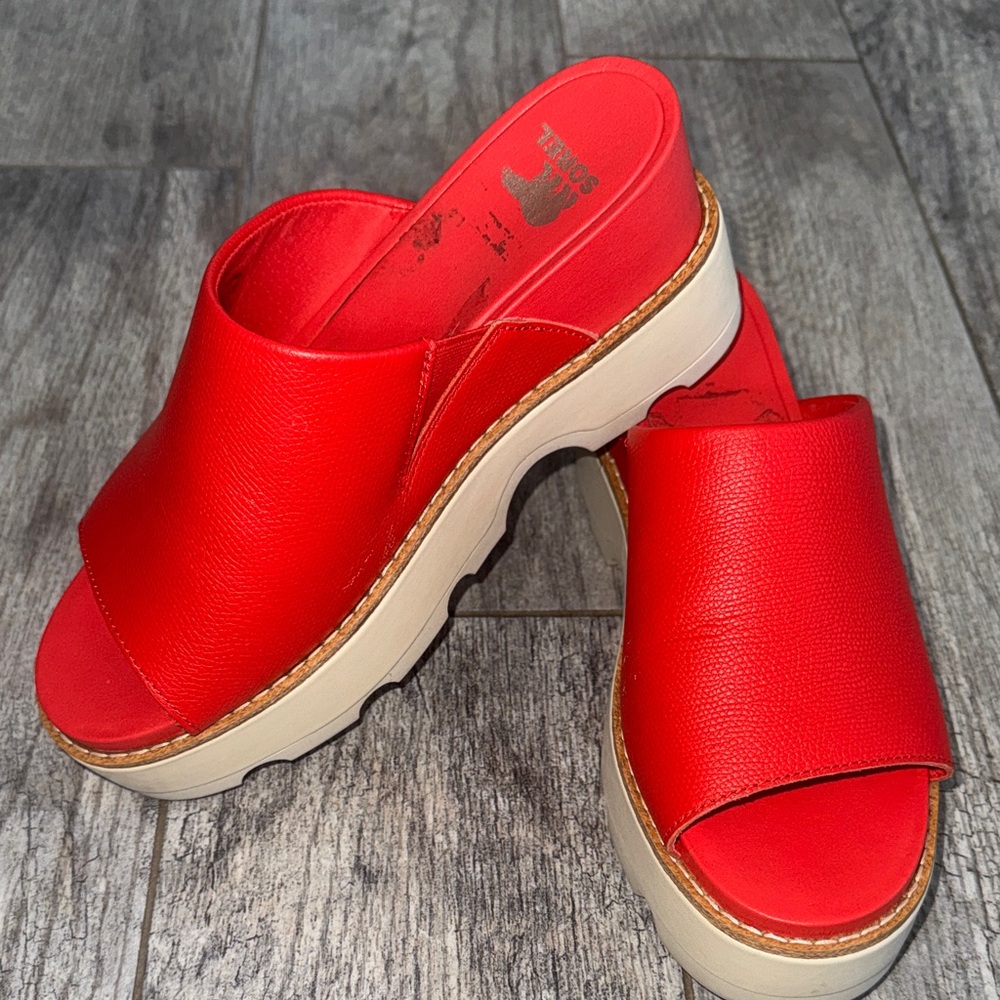 Sorel Red Platform Mules